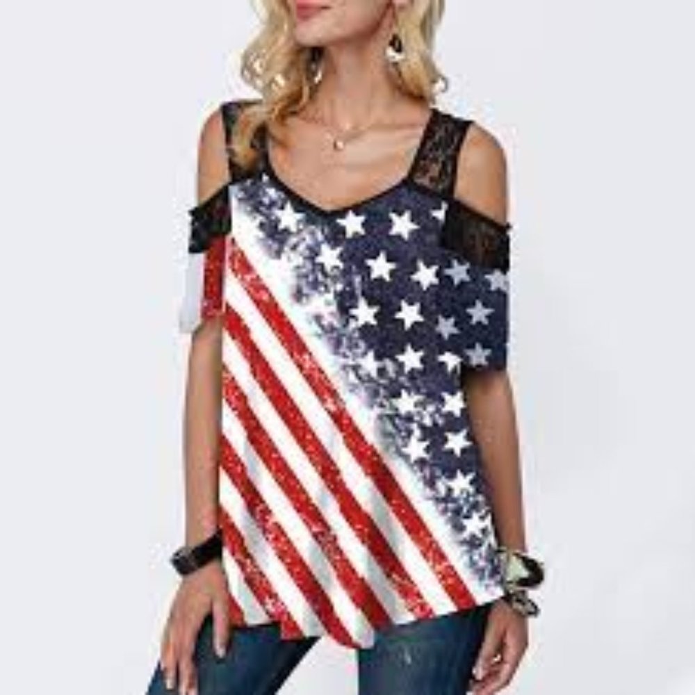 American Flag Striped Star Graphic Tee NWT